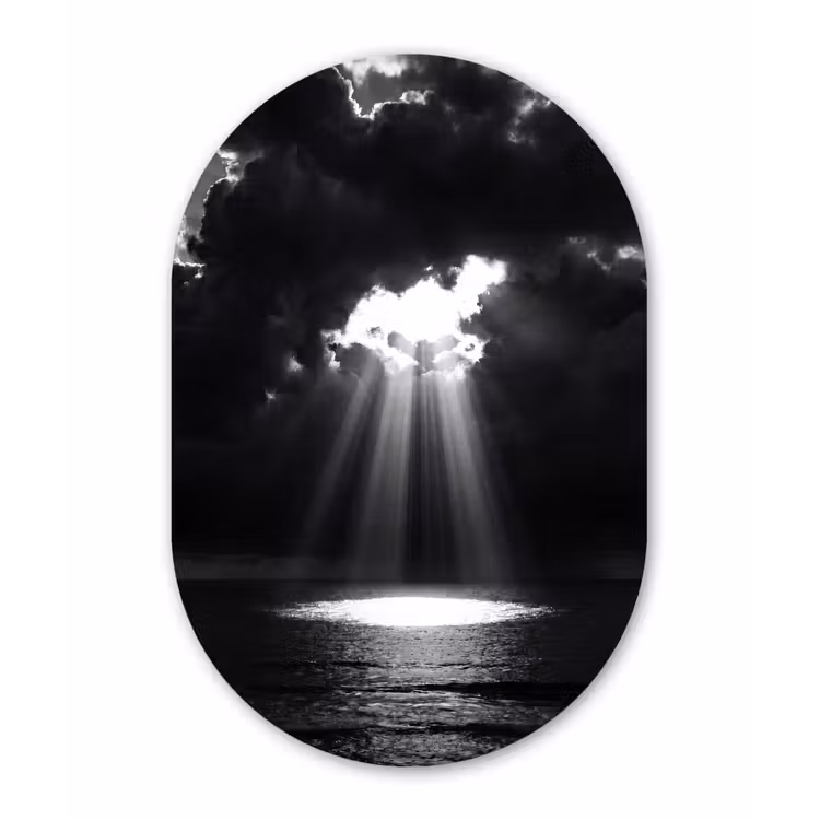 Licht - Wolken - Zee - Zwart-wit - Natuur Wandcirkel Ovaal Aluminium middel -3d