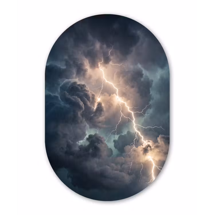 Bliksem - Storm - Natuur - Donker Wandcirkel Ovaal Aluminium middel -3d