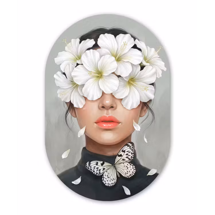 Lelies - Portret - Wit Wandcirkel Ovaal Aluminium middel -3d