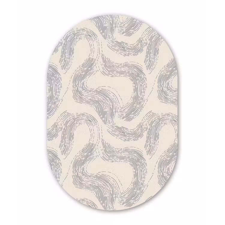Lijnen - Patroon - Beige - Minimalistisch Wandcirkel Ovaal Aluminium middel 839 -3d