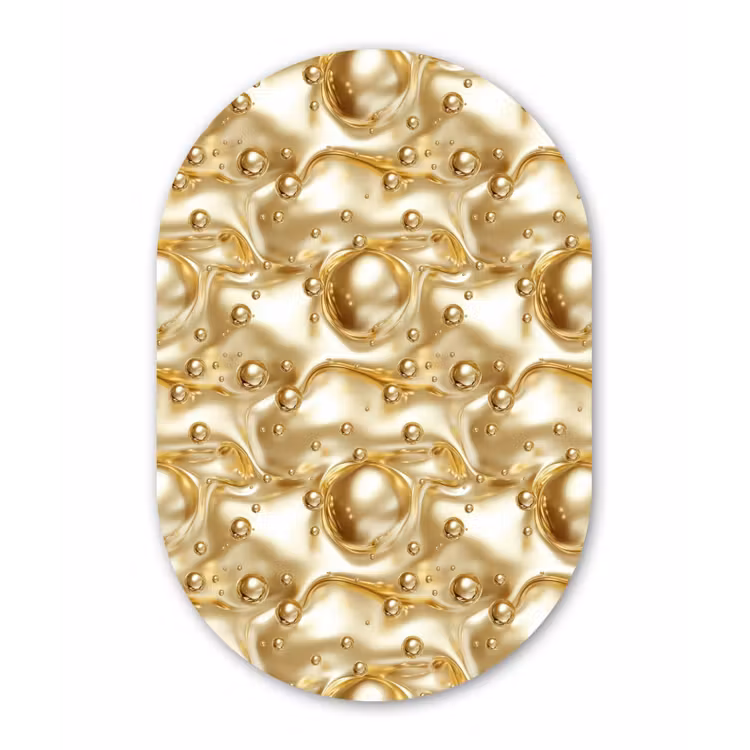 Vloeibaar - Druppels - Goud Wandcirkel Ovaal Aluminium middel 839 -3d