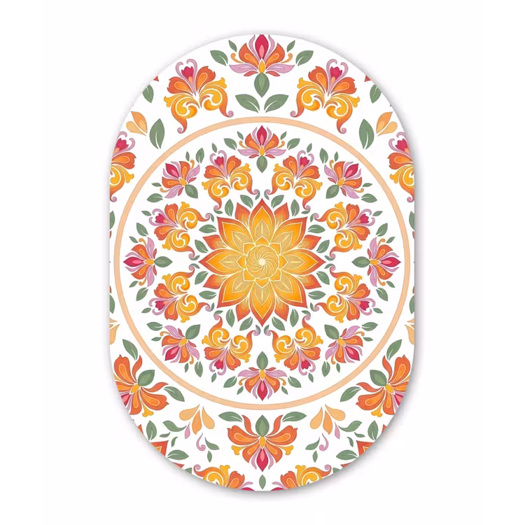 Mandala - Bloemen - Decoratie - Kleurrijk - Abstract Wandcirkel Ovaal Aluminium middel -3d