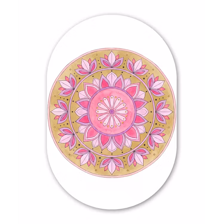 Mandala - Patroon - Kunst - Aquarel - Roze Wandcirkel Ovaal Aluminium middel -3d