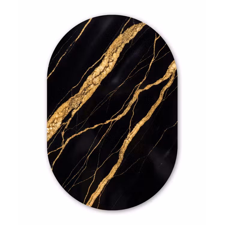 Marmer - Goud - Textuur - Abstract - Zwart Wandcirkel Ovaal Aluminium middel -3d