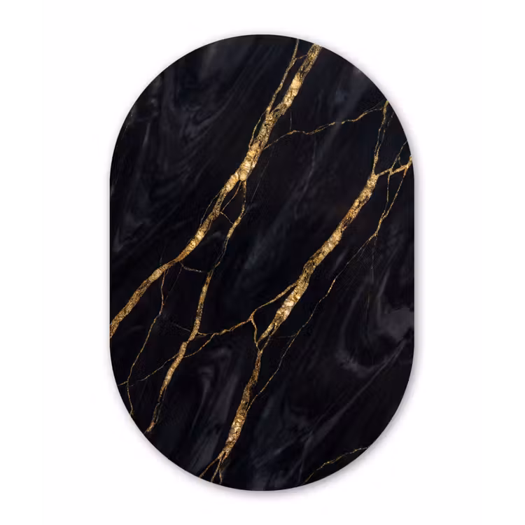 Marmer - Gouden aders - Abstract - Zwart Wandcirkel Ovaal Aluminium middel -3d