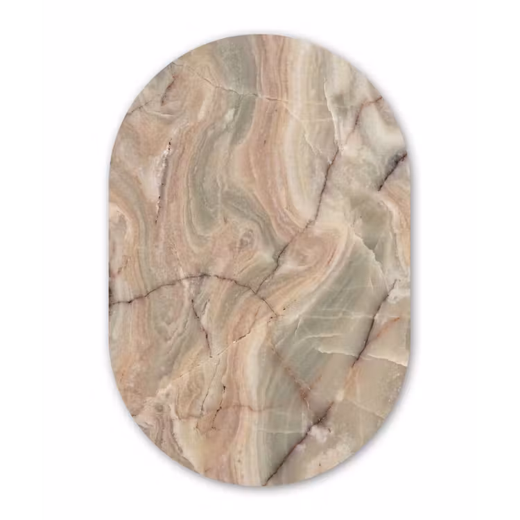 Marmer - Patroon - Abstract - Beige - Groen Wandcirkel Ovaal Aluminium middel -3d