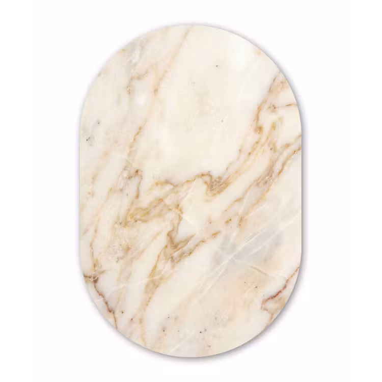 Marmer - Ader - Abstract - Wit - Goud Wandcirkel Ovaal Aluminium middel -3d
