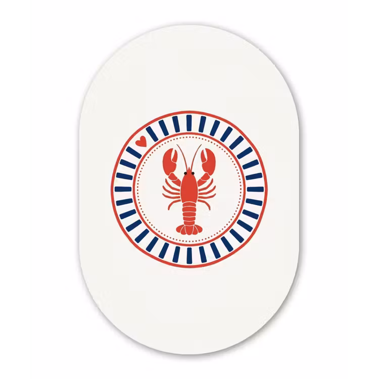 Zeeleven - Kreeft - Embleem - Grafisch - Rood Wandcirkel Ovaal Aluminium middel -3d