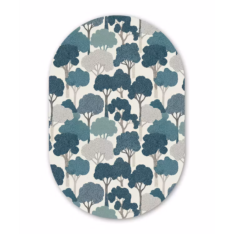Modern - Bomen - Bos - Patroon - Blauw Wandcirkel Ovaal Aluminium middel 839 -3d