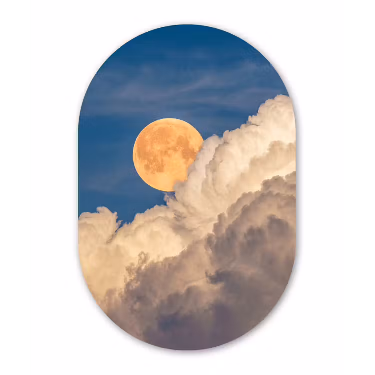 Maan - Wolken - Natuur - Oranje Wandcirkel Ovaal Aluminium middel -3d