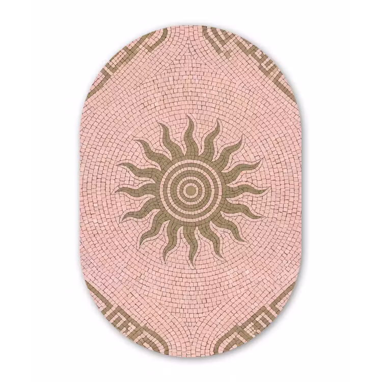 Mozaïek - Zon - Patroon - Klassiek - Roze Wandcirkel Ovaal Aluminium middel -3d