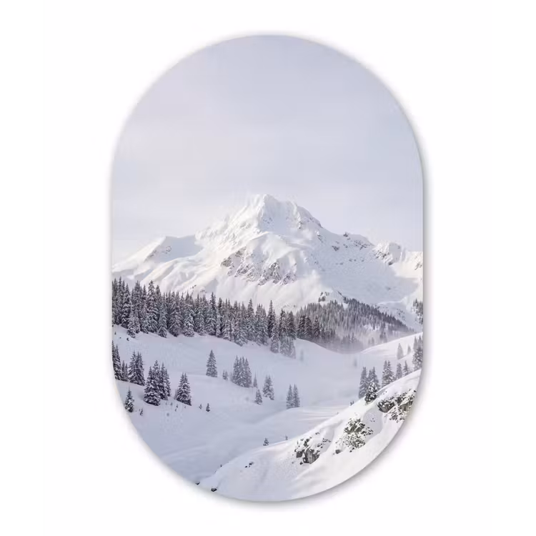 Berg - Sneeuw - Winter - Natuur - Wit Wandcirkel Ovaal Aluminium middel -3d