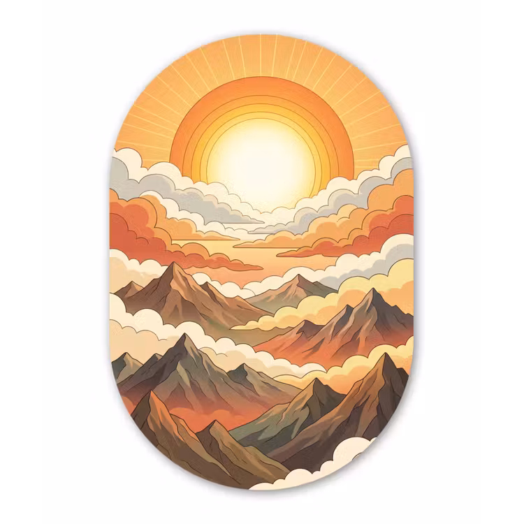 Bergen - Wolken - Natuur - Zonsopgang - Oranje Wandcirkel Ovaal Aluminium middel -3d