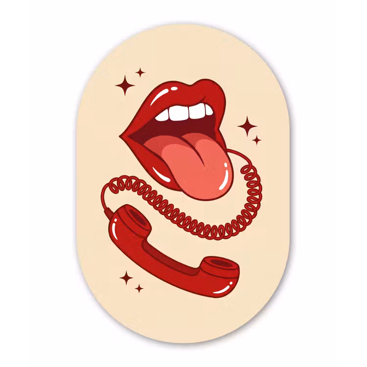 Mond - Telefoon - Popart - Rood - Illustratie Wandcirkel Ovaal Aluminium middel -3d