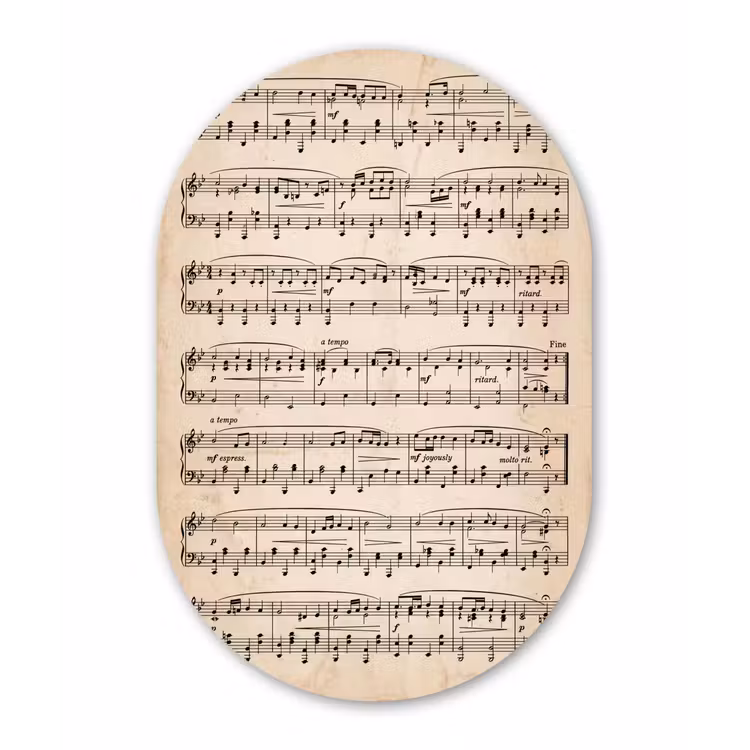 Muzieknotatie - Notenbalken - Kunst - Klassiek - Beige Wandcirkel Ovaal Aluminium middel -3d