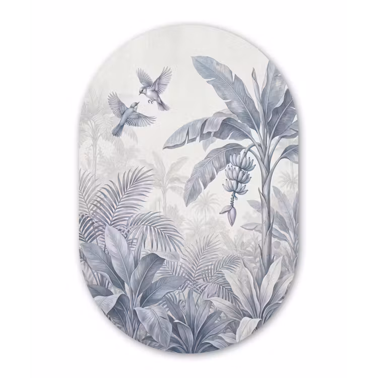 Natuur - Vogel - Jungle - Illustratie - Blauw Wandcirkel Ovaal Aluminium middel -3d