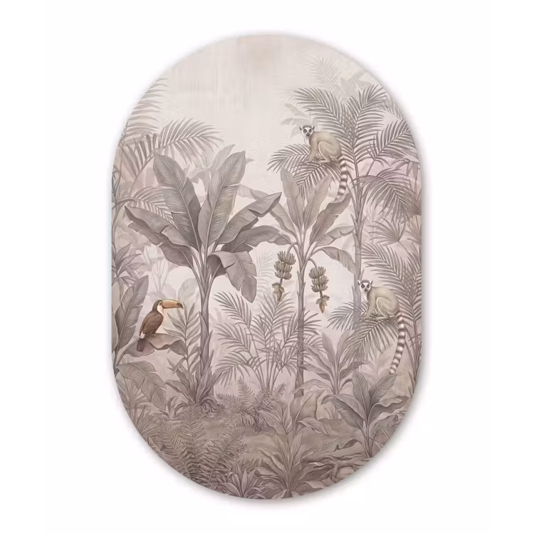 Natuur - Jungle - Ringstaartmaki - Bruin Wandcirkel Ovaal Aluminium middel -3d