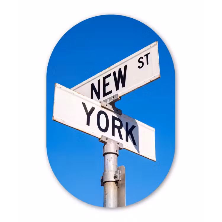 New York - Straatbord - Stad - Urban - Blauw Wandcirkel Ovaal Aluminium middel -3d