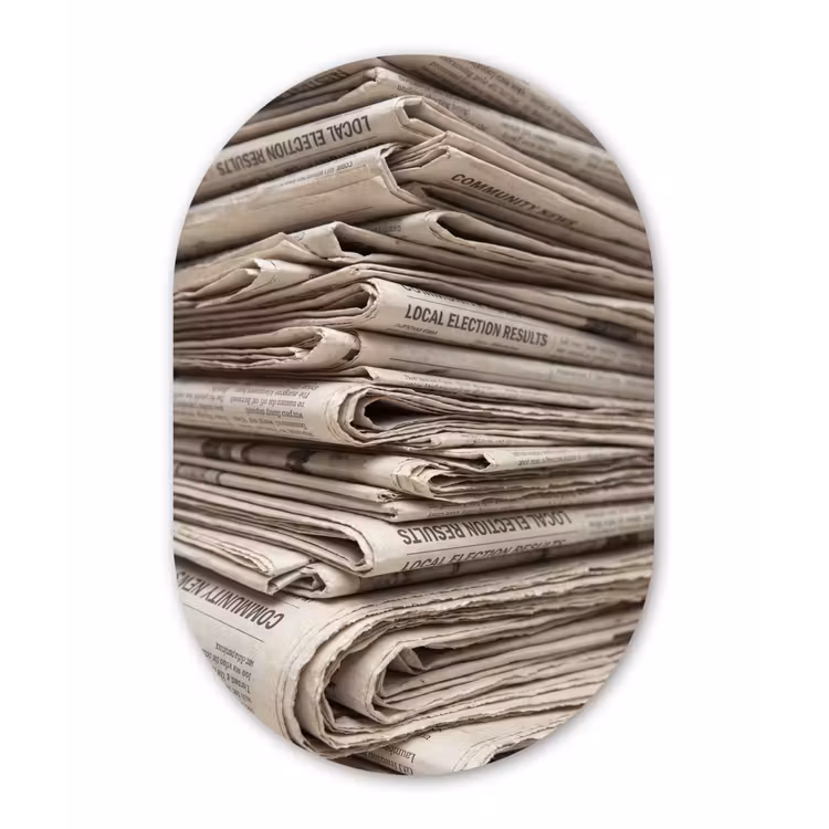 Kranten - Stapel - Nieuws - Vintage - Beige Wandcirkel Ovaal Aluminium middel -3d