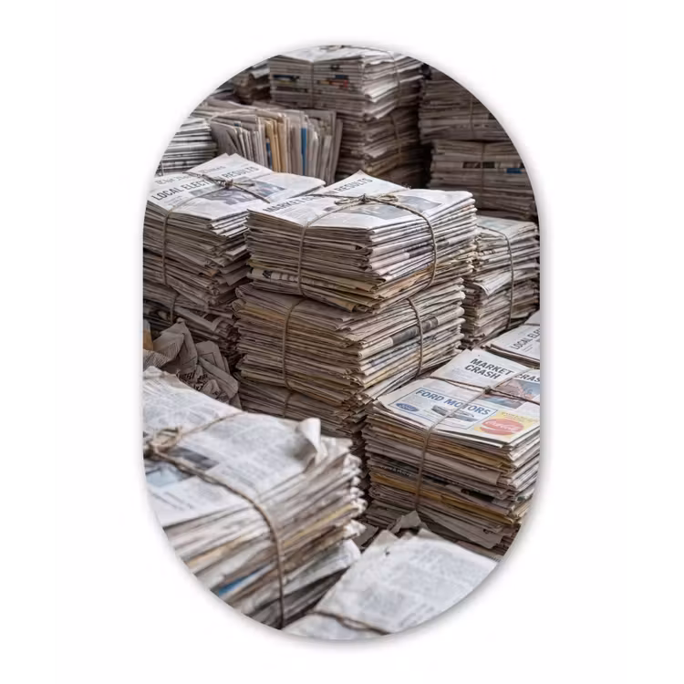Kranten - Stapels - Touw - Informatie - Vintage Wandcirkel Ovaal Aluminium middel -3d