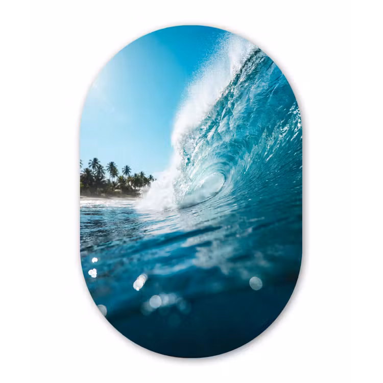 Oceaan - Golf - Strand - Natuur - Blauw Wandcirkel Ovaal Aluminium middel -3d