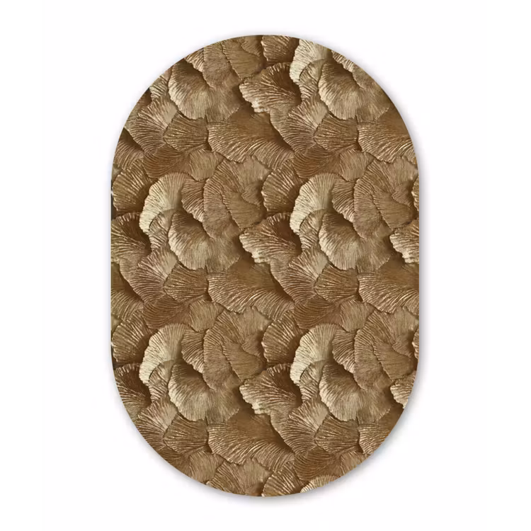 Organisch - Patroon - Bladeren - Goud Wandcirkel Ovaal Aluminium middel 839 -3d