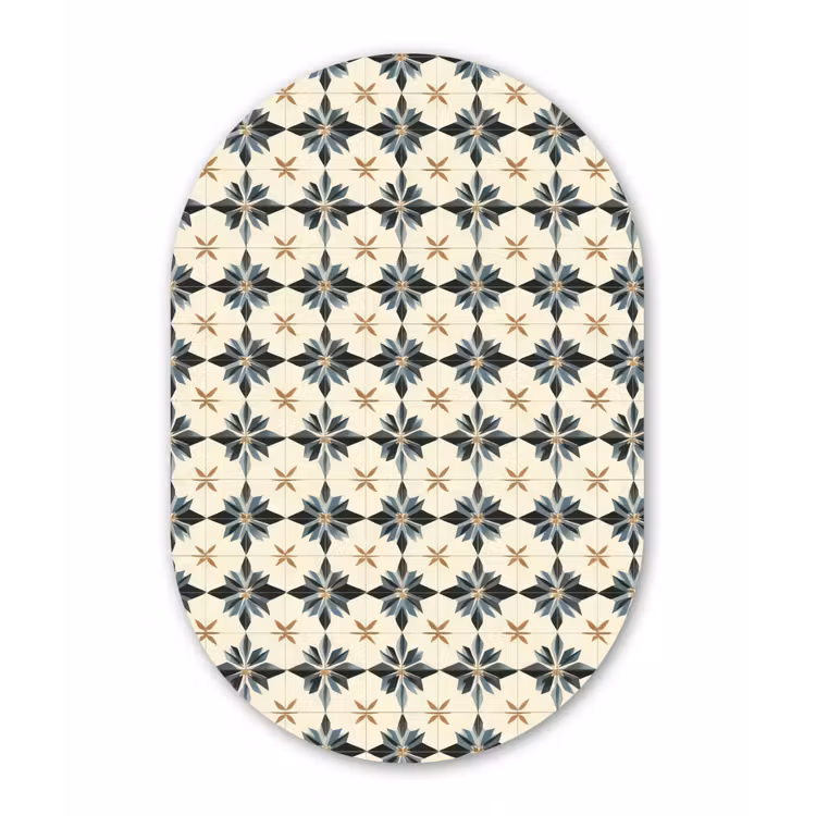 Sierlijk - Ornament - Blauw Wandcirkel Ovaal Aluminium middel 839 -3d