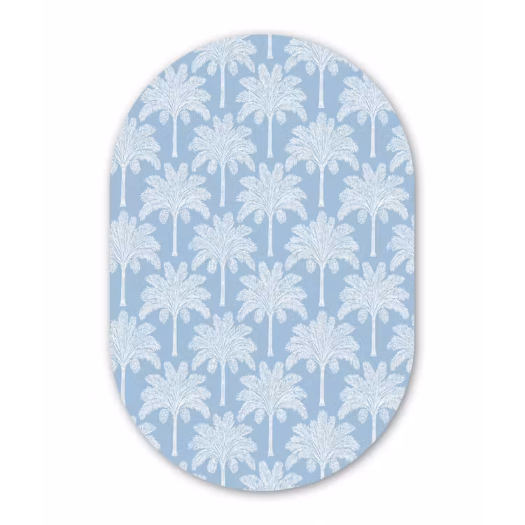 Palmboom - Modern - Blauw Wandcirkel Ovaal Aluminium middel 839 -3d