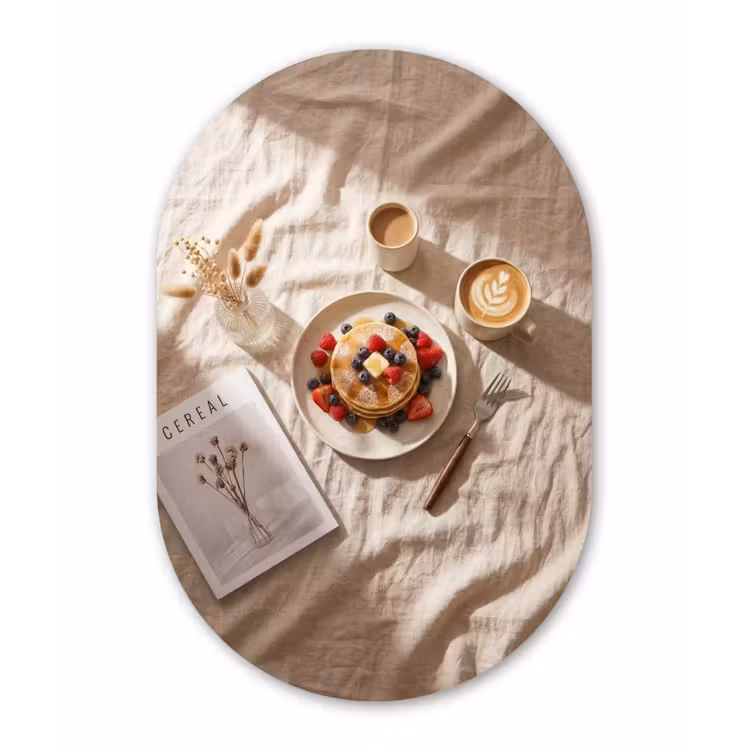Pannenkoeken - Bessen - Ontbijt - Modern - Beige Wandcirkel Ovaal Aluminium middel -3d