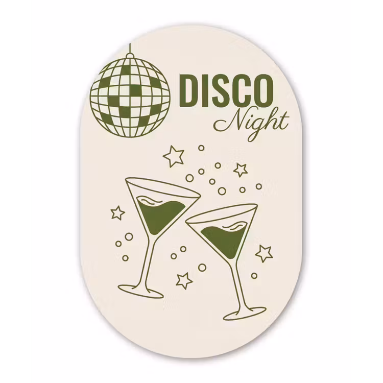 Feest - Disco - Drank - Illustratie - Groen Wandcirkel Ovaal Aluminium middel -3d