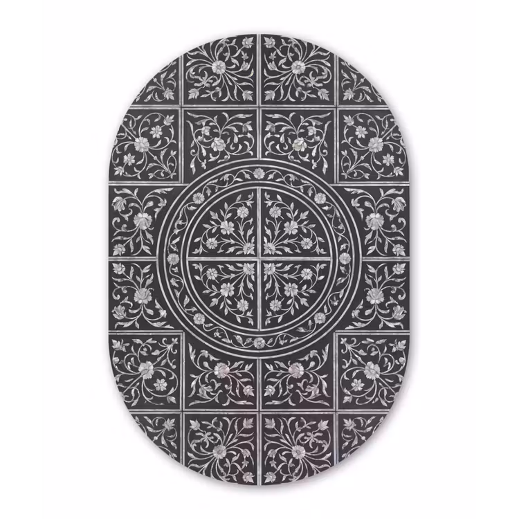 Patroon - Bloemmotief - Decoratie - Klassiek - Zwart Wandcirkel Ovaal Aluminium middel -3d