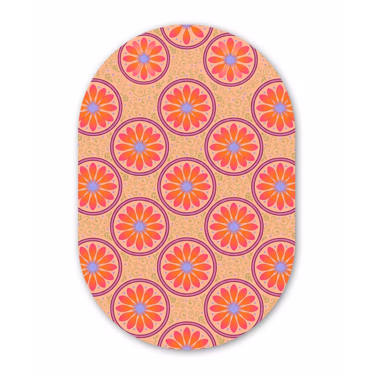 Patroon - Bloemen - Decoratief - Kleurrijk - Modern Wandcirkel Ovaal Aluminium middel -3d
