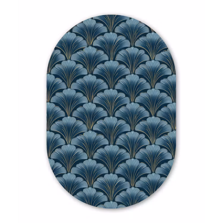 Patroon - Ginkgoblad - Blauw Wandcirkel Ovaal Aluminium middel 839 -3d