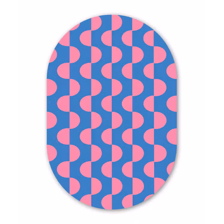 Patroon - Halve cirkels - Abstract - Modern - Roze - Blauw Wandcirkel Ovaal Aluminium middel -3d
