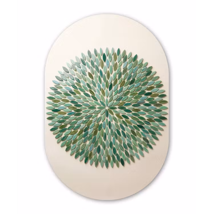 Patroon - Blad - Groen - Abstract Wandcirkel Ovaal Aluminium middel -3d