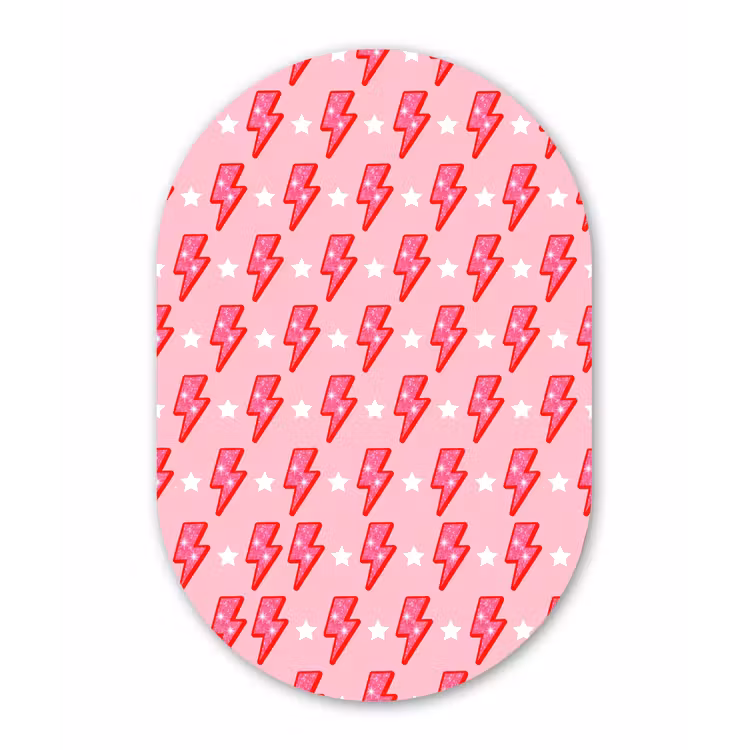 Patroon - Bliksem - Ster - Glitter - Roze Wandcirkel Ovaal Aluminium middel -3d