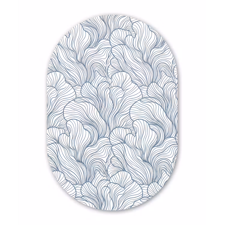 Patroon - Lijnen - Organisch - Abstract - Blauw Wandcirkel Ovaal Aluminium middel -3d