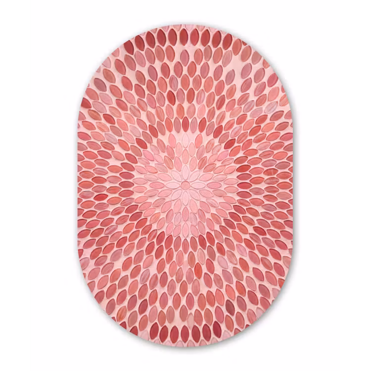 Patroon - Mozaïek - Ovaal - Abstract - Roze Wandcirkel Ovaal Aluminium middel -3d