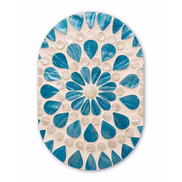Patroon - Mozaïek - Schelpen - Abstract - Turquoise Wandcirkel Ovaal Aluminium middel -3d