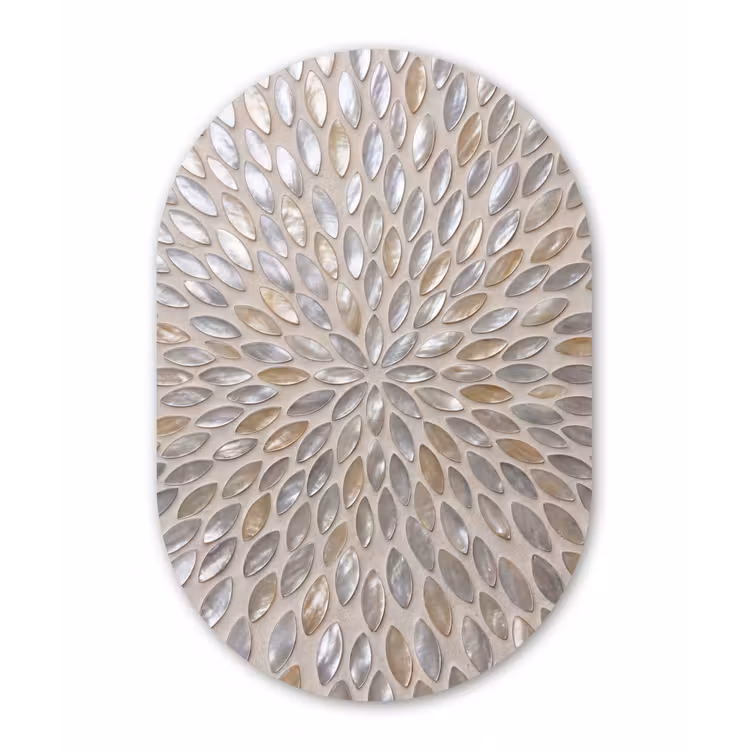 Patroon - Ovaal - Glanzend - Abstract - Beige Wandcirkel Ovaal Aluminium middel -3d