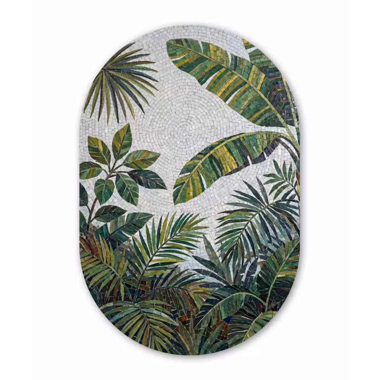 Planten - Tropisch - Mozaïek - Groen - Natuur Wandcirkel Ovaal Aluminium middel -3d