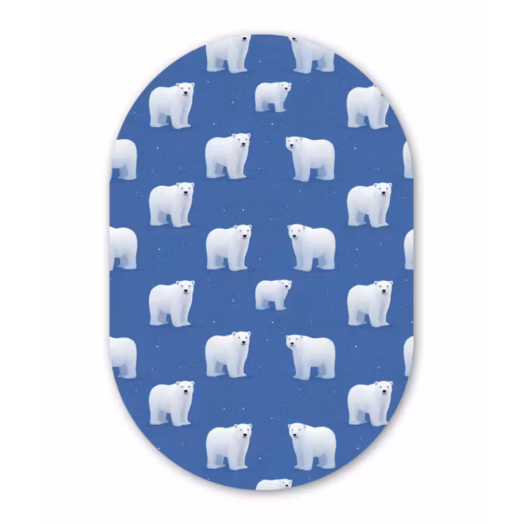 IJsbeer - Patroon - Blauw Wandcirkel Ovaal Aluminium middel 839 -3d