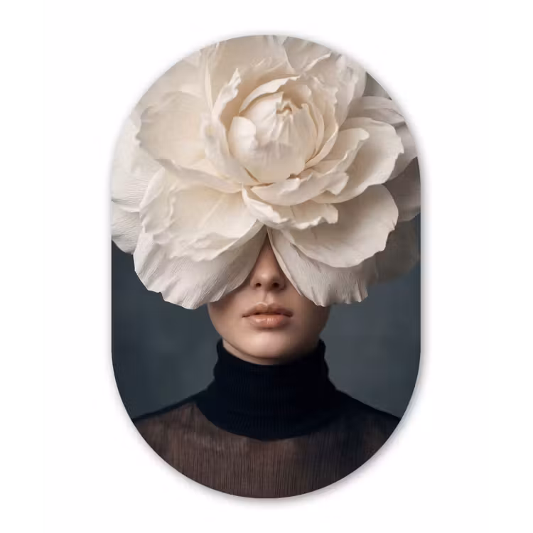 Portret - Mysterieus - Wit Wandcirkel Ovaal Aluminium middel -3d