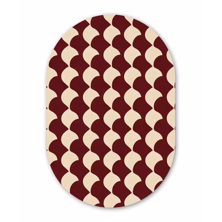 Rood - Tegelpatroon - Crème Wandcirkel Ovaal Aluminium middel 839 -3d