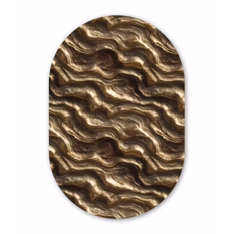 Reliëf - Golven - Abstract - Bronsgoud Wandcirkel Ovaal Aluminium middel 839 -3d