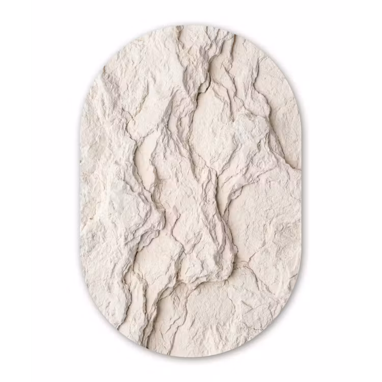 Rots - Structuur - Natuur - Beige - Abstract Wandcirkel Ovaal Aluminium middel -3d