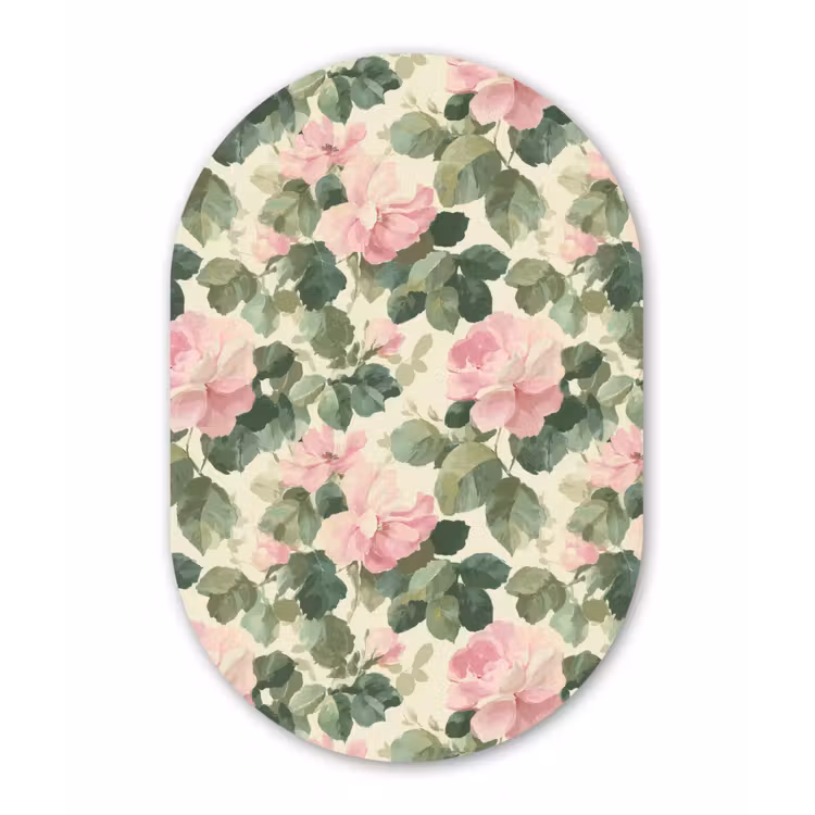 Rozen - Botanisch - Roze Wandcirkel Ovaal Aluminium middel 839 -3d