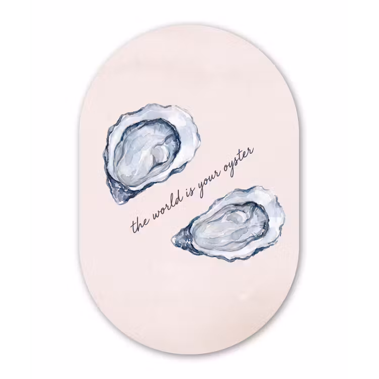 Zeeleven - Oester - Aquarel - Minimalistisch - Blauw Wandcirkel Ovaal Aluminium middel -3d
