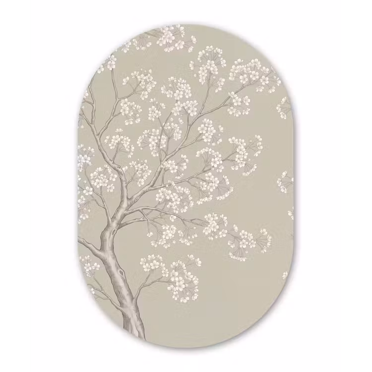Sereen - Bloesem - Wit Wandcirkel Ovaal Aluminium middel -3d