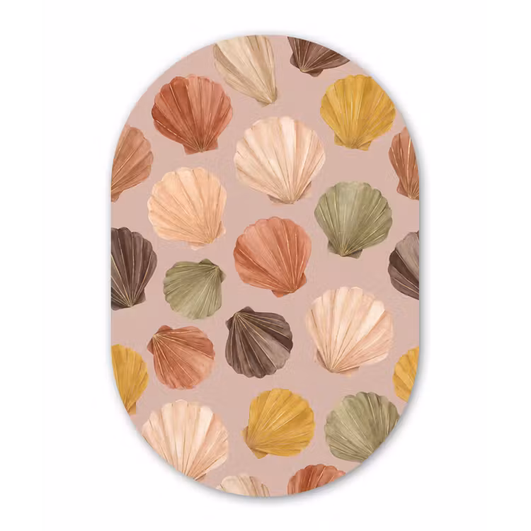 Schelp - Patroon - Zee - Aquarel - Aardetinten Wandcirkel Ovaal Aluminium middel -3d